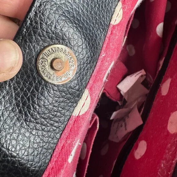 Loungefly Disney Minnie Mouse Tote Bag Embossed Black Faux Leather Polka Dot Bow - Picture 10 of 13